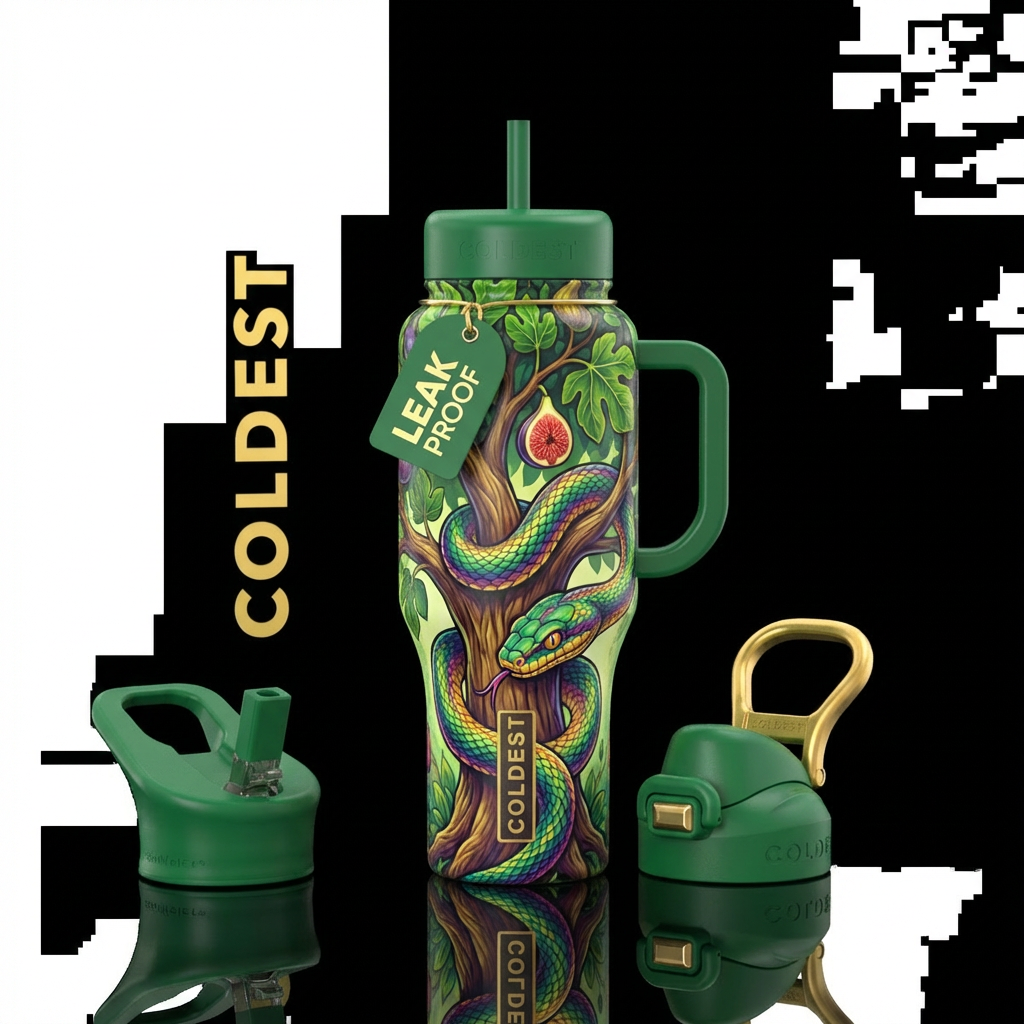 tree of knowledge with 1  fig on the tree and a sn... water bottle design