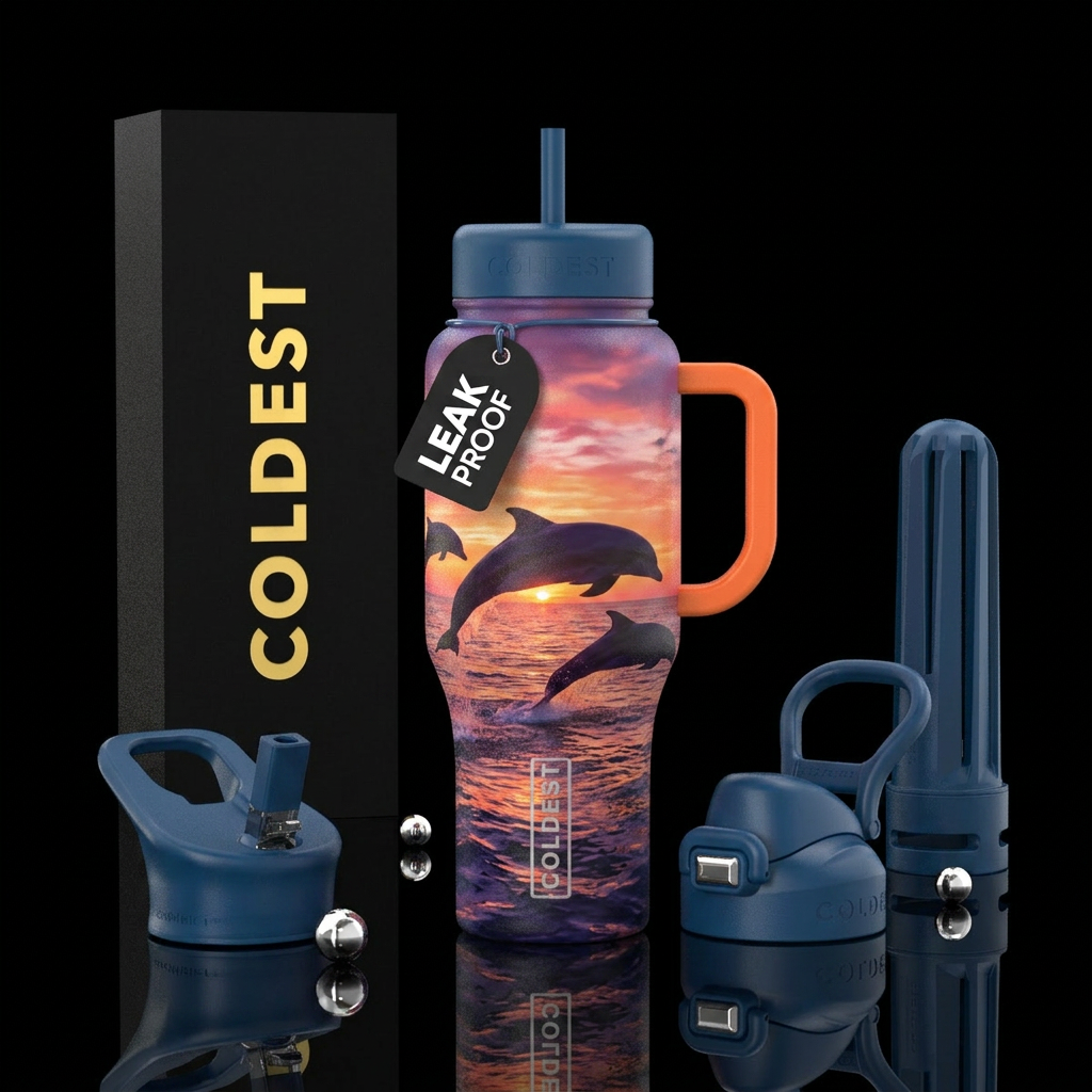 dolphin sunset water bottle design
