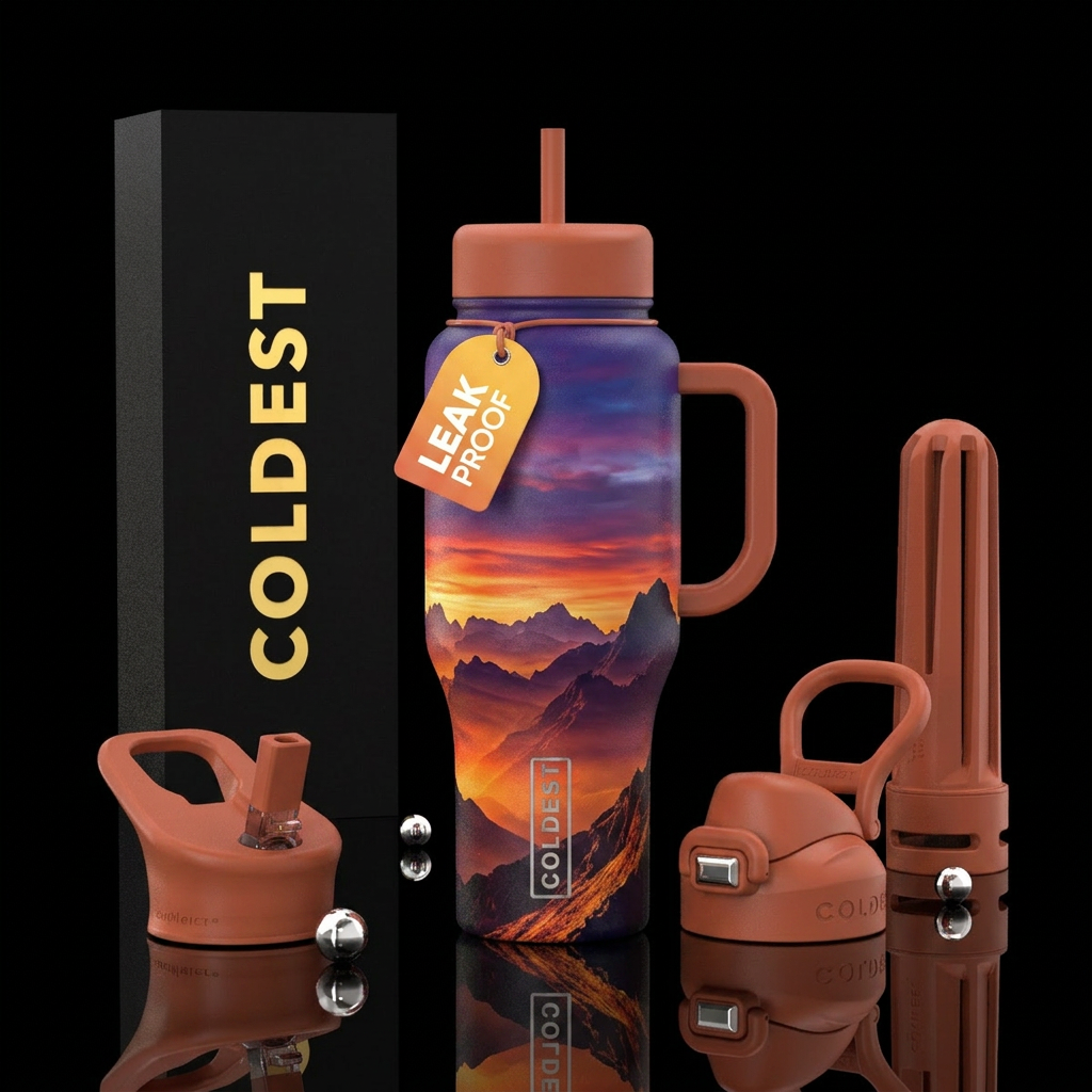 sunset mountain veiw water bottle design