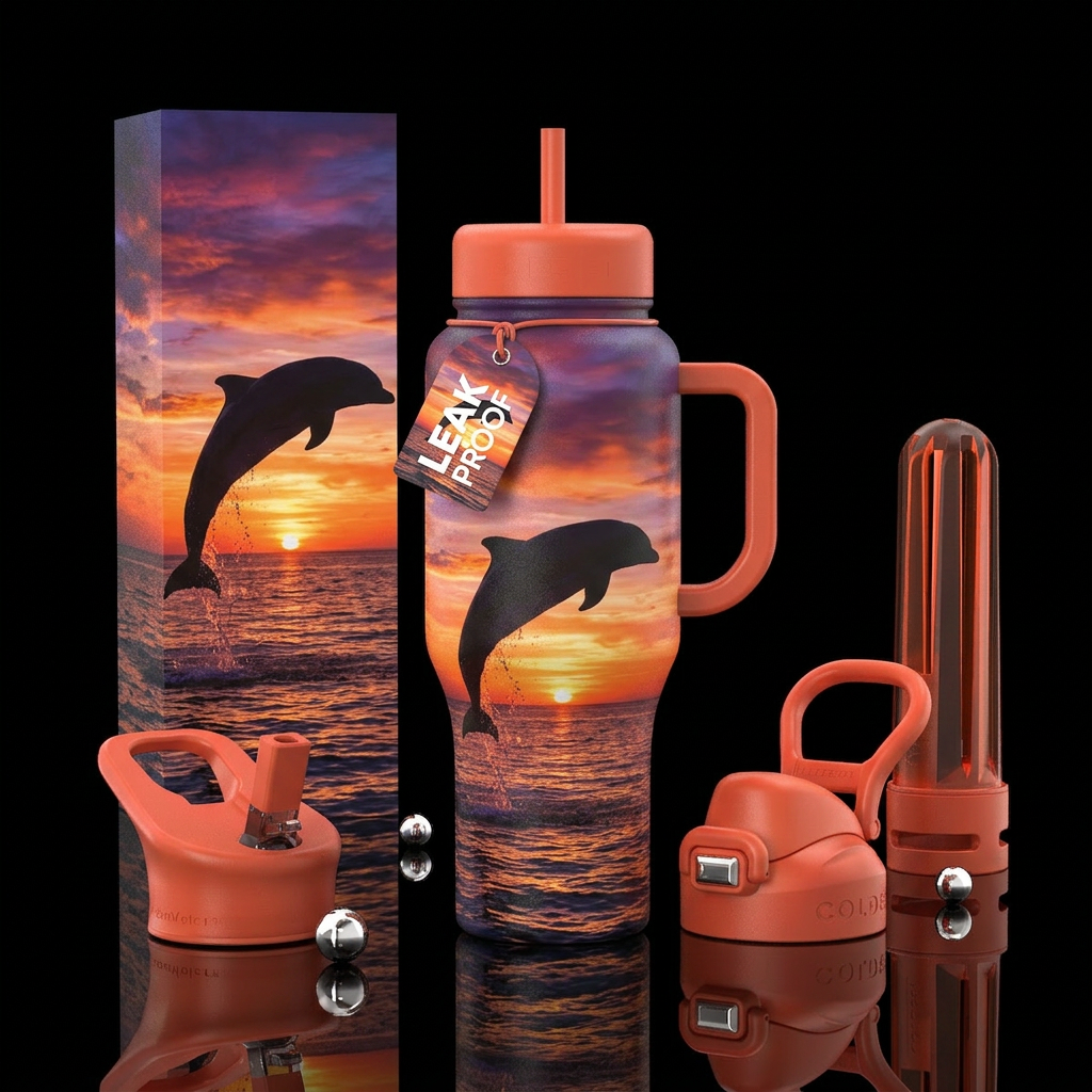 dolphin sunset water bottle design