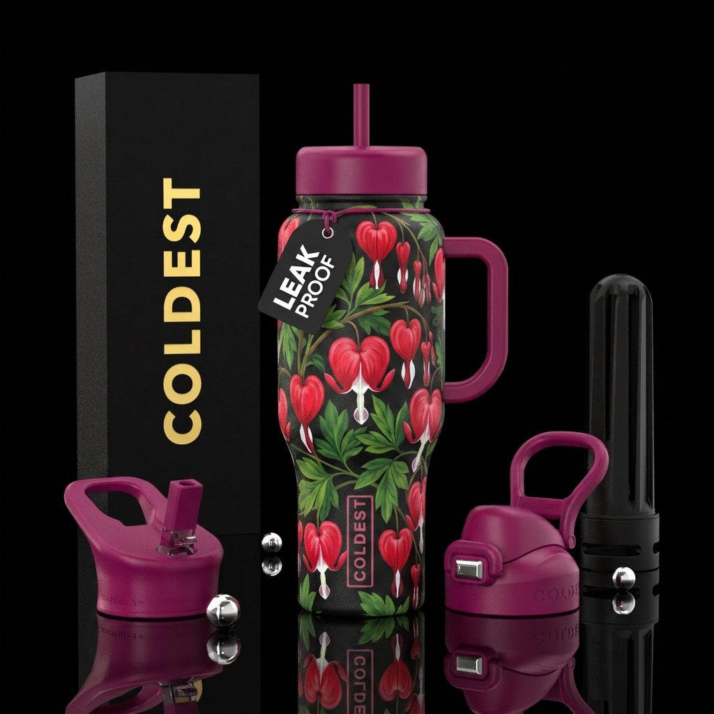 Bleeding hearts water bottle design