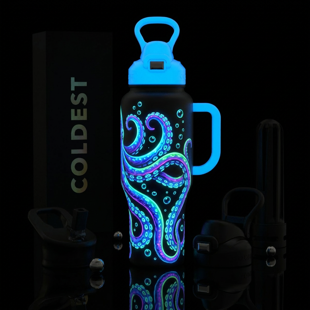 glowie Octopus tenacles squeezing bottle with bubb... water bottle design