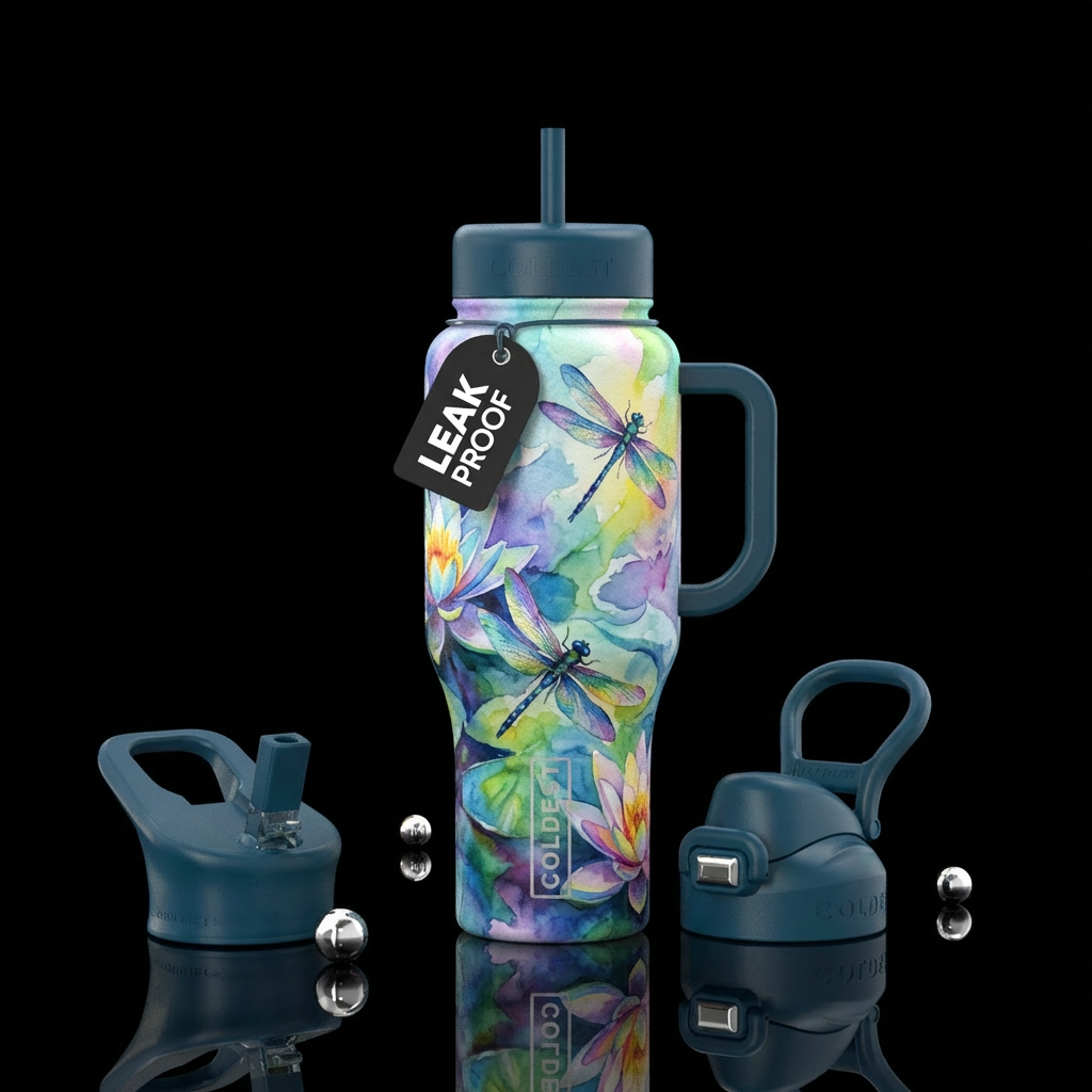 abstract, watercolor, water lillys, dragon flys so... water bottle design