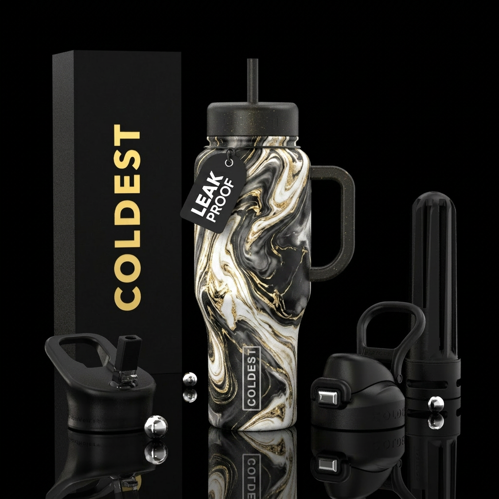Black marble water bottle design
