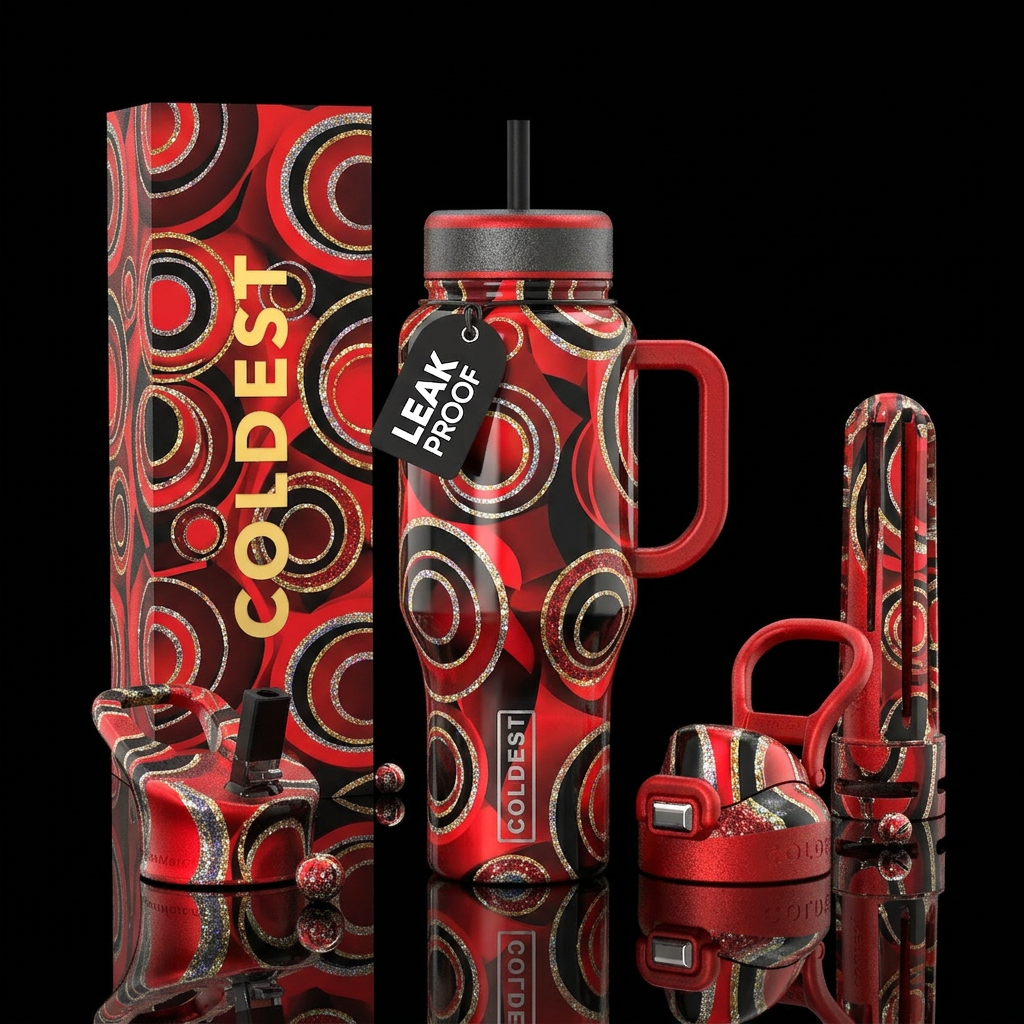 Red circle water bottle design