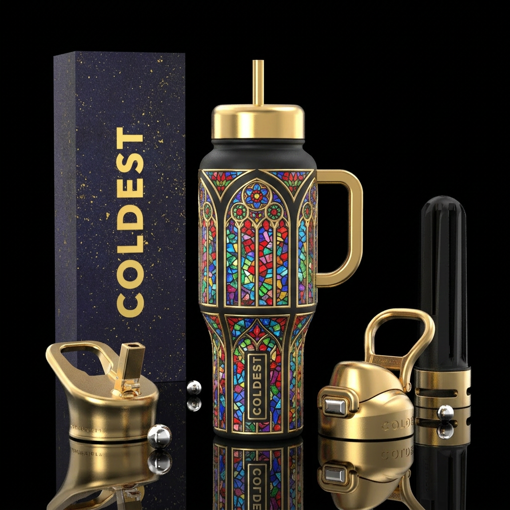 Golden  glass water bottle design