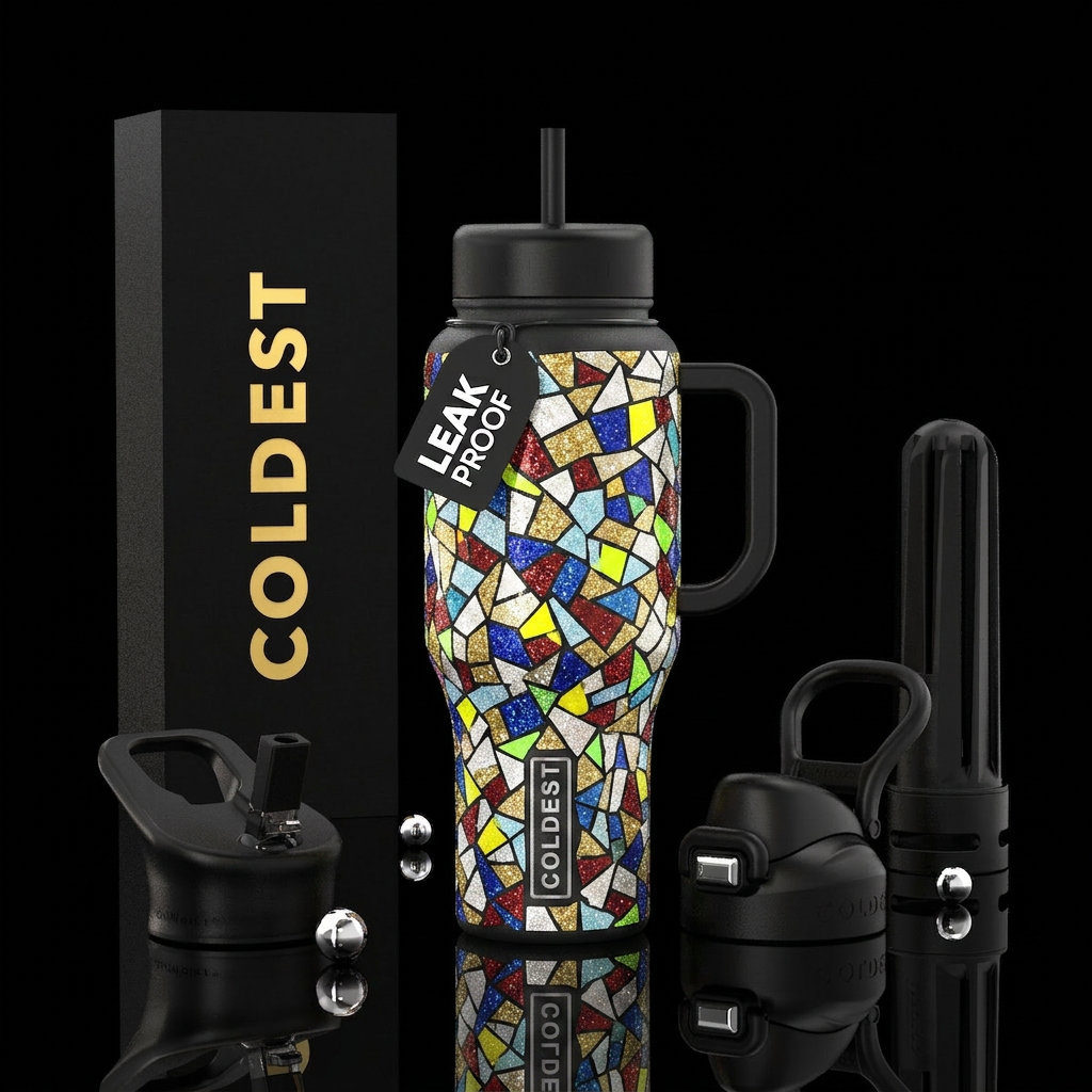 Stained mosaic glass water bottle design