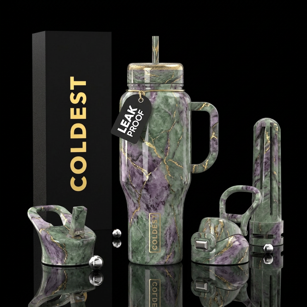Green marble water bottle design