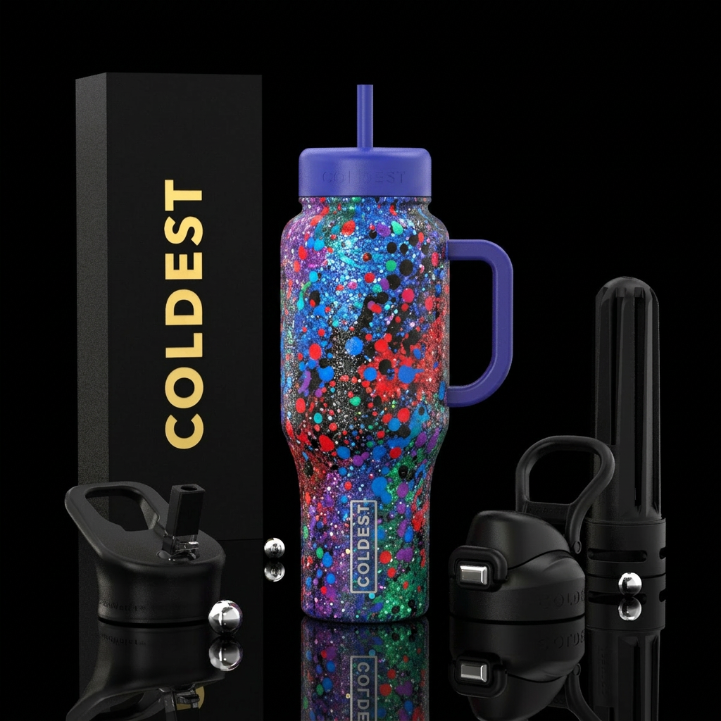 Scattered glitter water bottle design