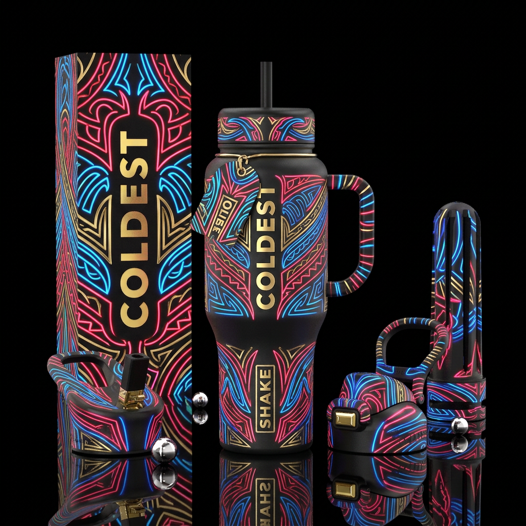 Neon tribal glow water bottle design