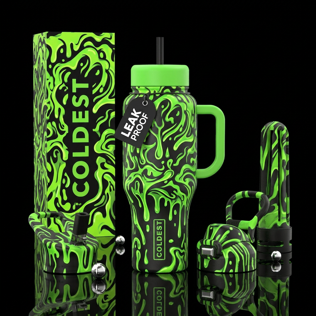 Green slime water bottle design
