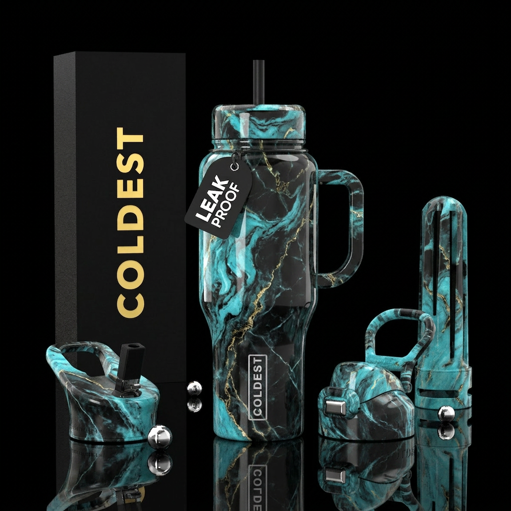 turquoise marble water bottle design