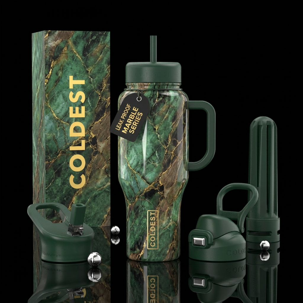 Green marble water bottle design