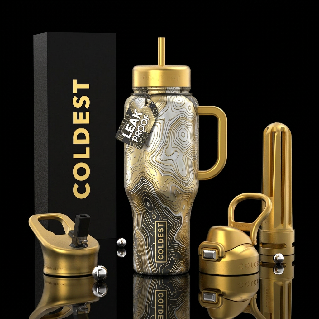Topical gold water bottle design