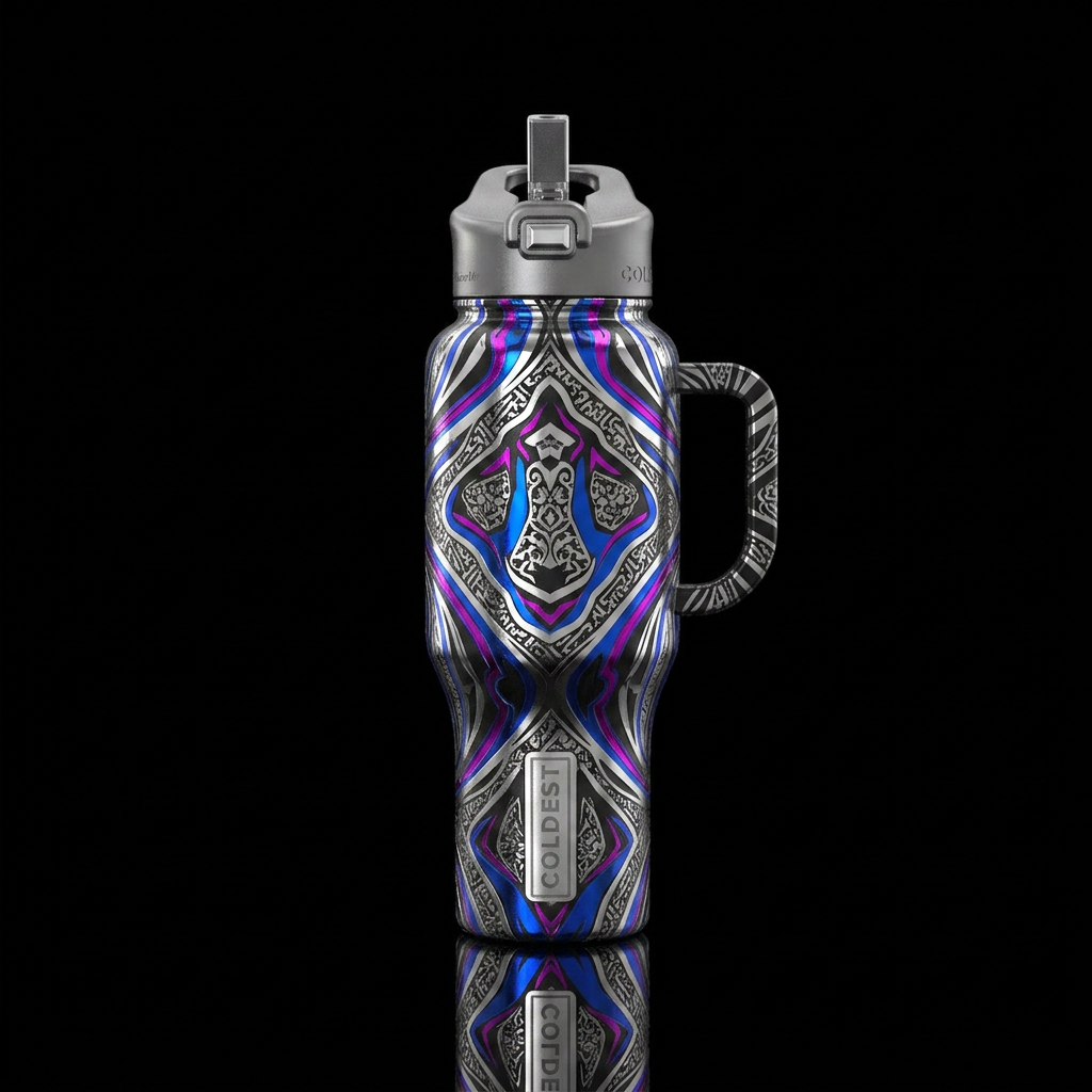 Abstract silver water bottle design
