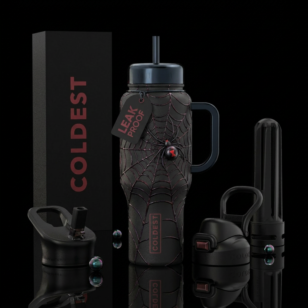 Spooky web water bottle design