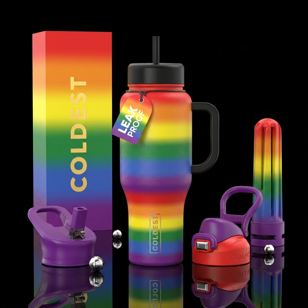 Ombre gay pride rainbow horizontal stripes water bottle design