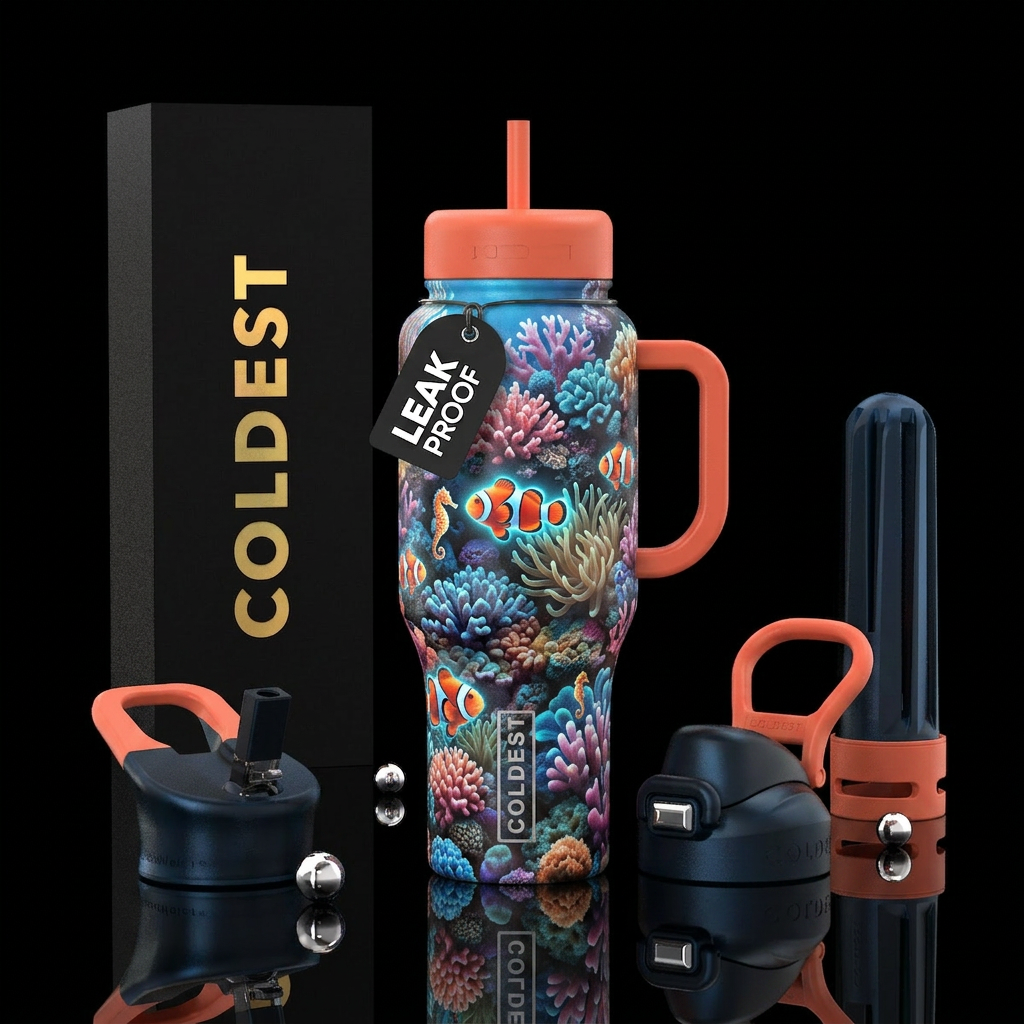 Vibrant real life Coral reef with anemones and the... water bottle design