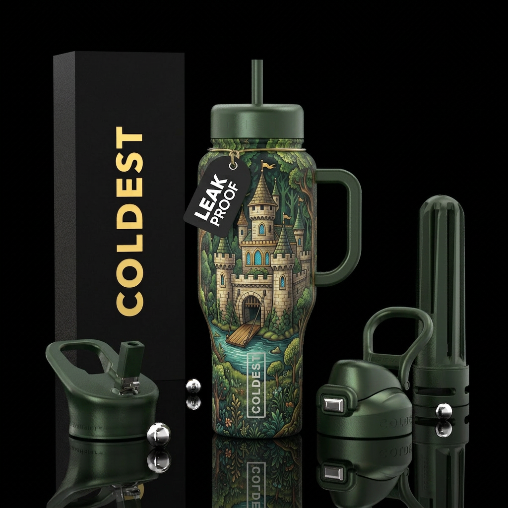 Whimsical, fantasy, magic, 16th century castle wit... water bottle design