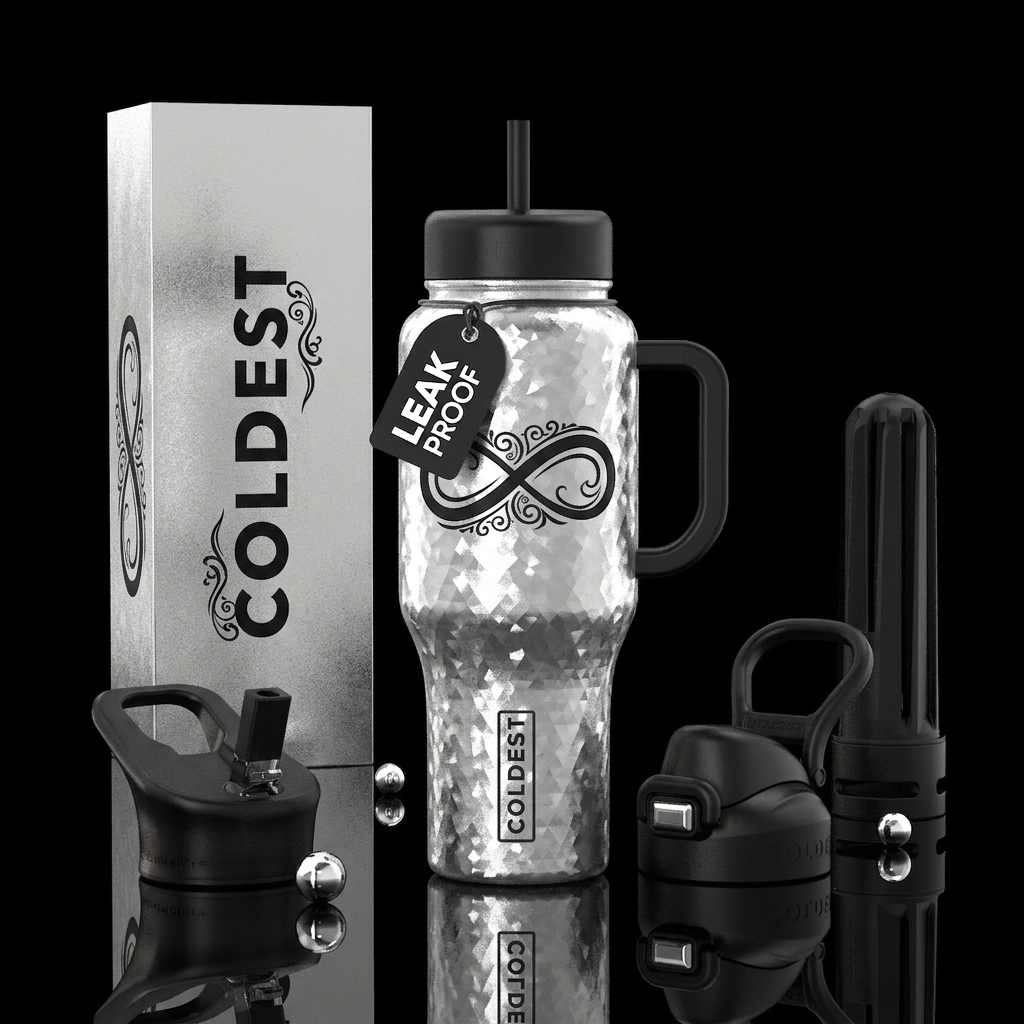 Diamond Silver metallic background majestic enchan... water bottle design