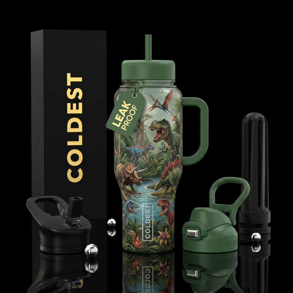 Matte finish, realistic dinosaurs (not cartoons) i... water bottle design