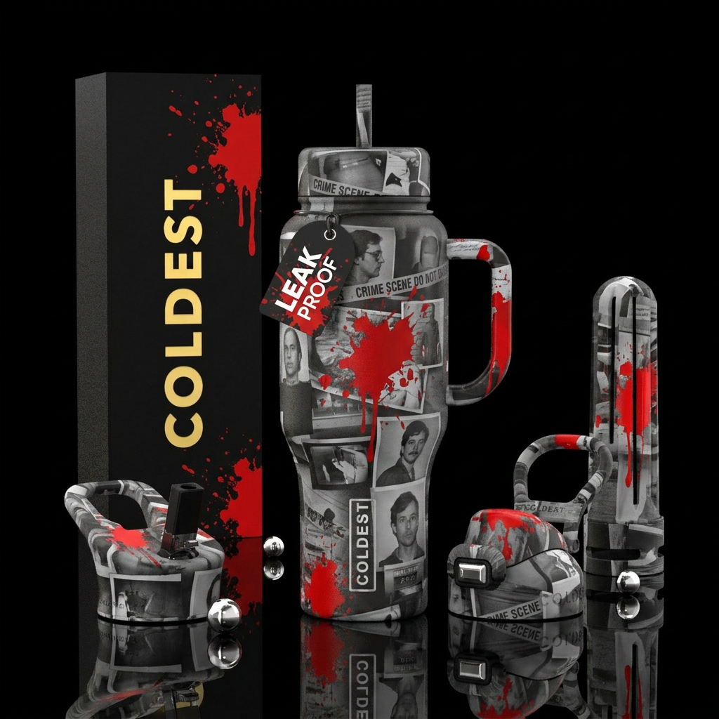 Matte, Monochromatic serial killer background with... water bottle design