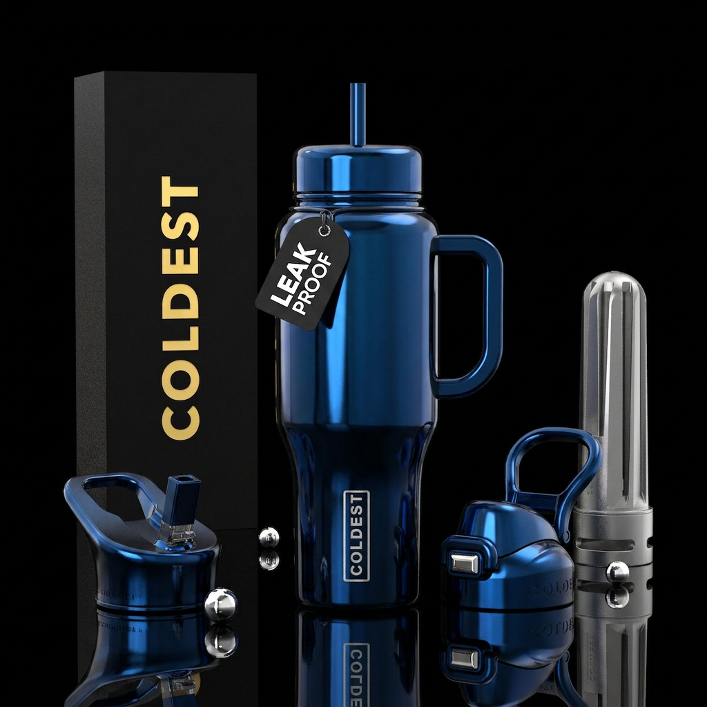 Deep Metallic midnight blue reflections stainless ... water bottle design