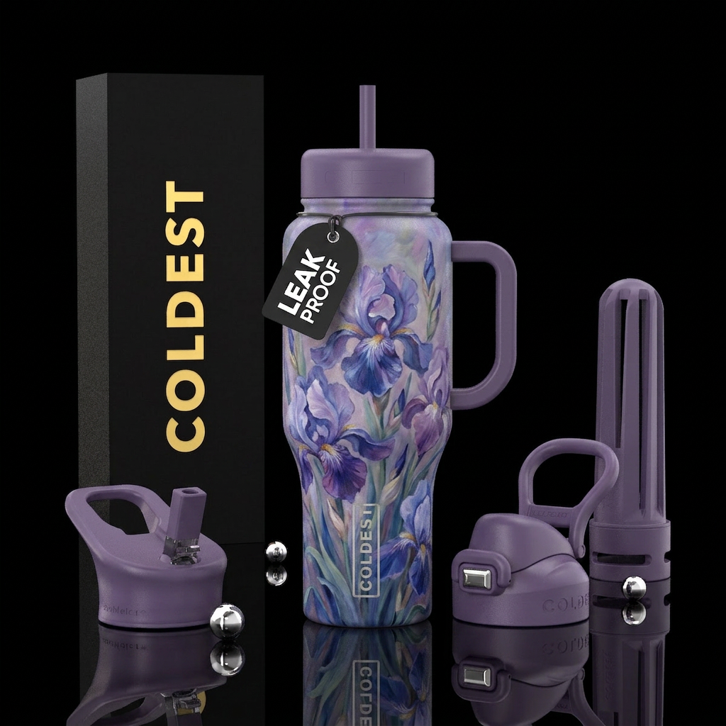 Monet Lilac Iris bold colorful water bottle design