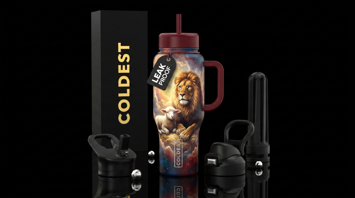 The Lion and the Lamb bold, colorful, realistic Ho... water bottle design