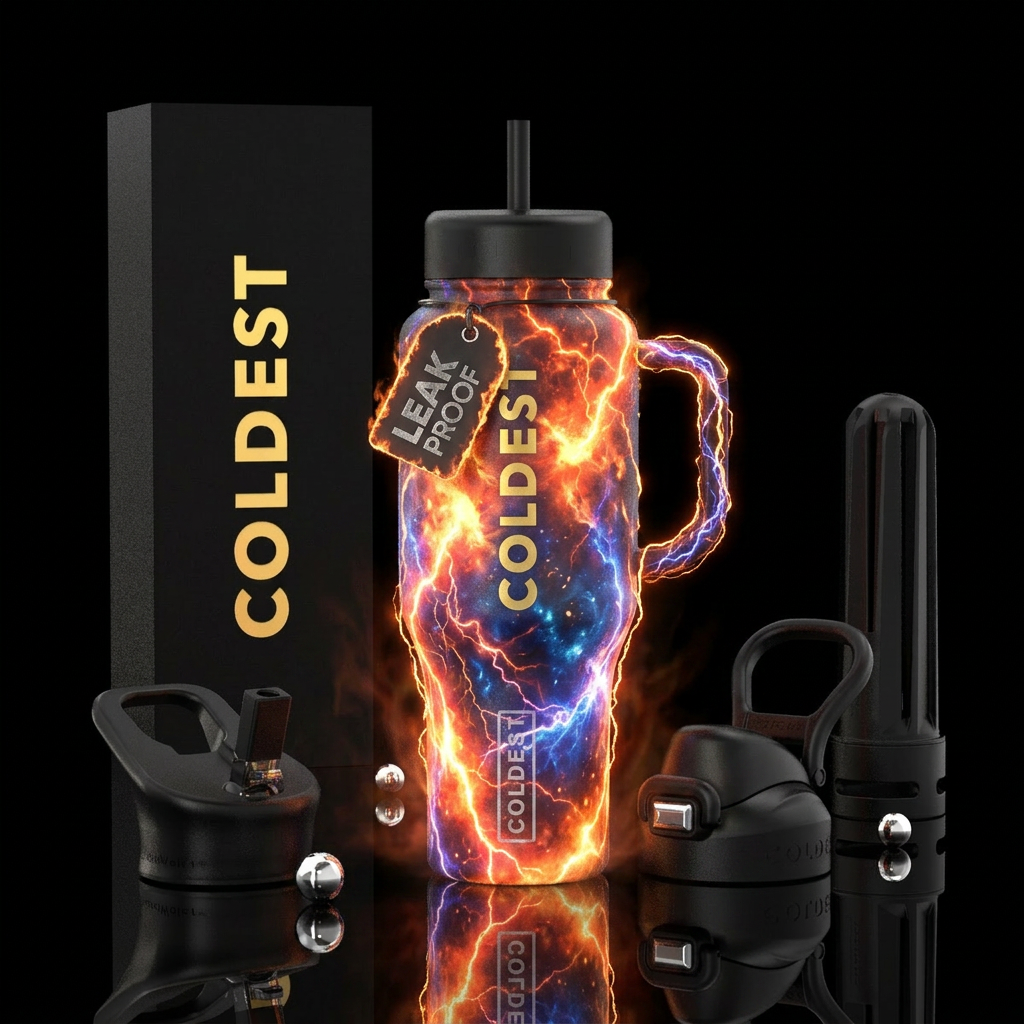 firery, explosive, glowie, vibrant, lightening sto... water bottle design