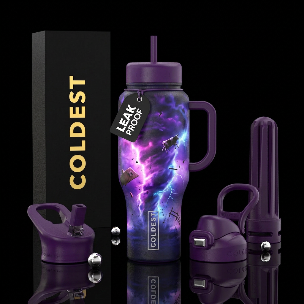 Twister tornado lightening storm glowie ominous pu... water bottle design