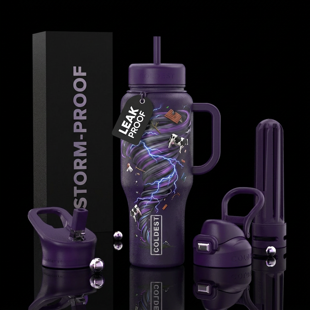Twister tornado lightening storm glowie ominous pu... water bottle design