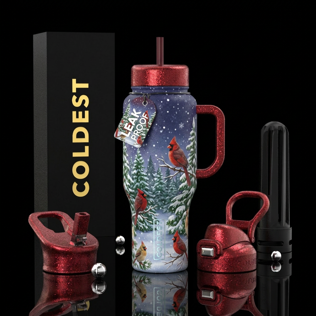 Winter wonderland snowing with Cardinal birds spar... water bottle design