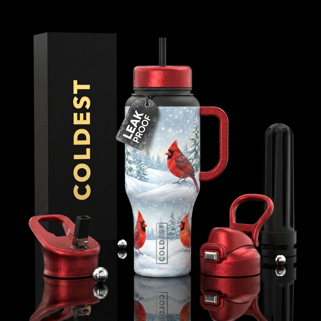 Winter wonderland snowing with Cardinal sparkly re... water bottle design