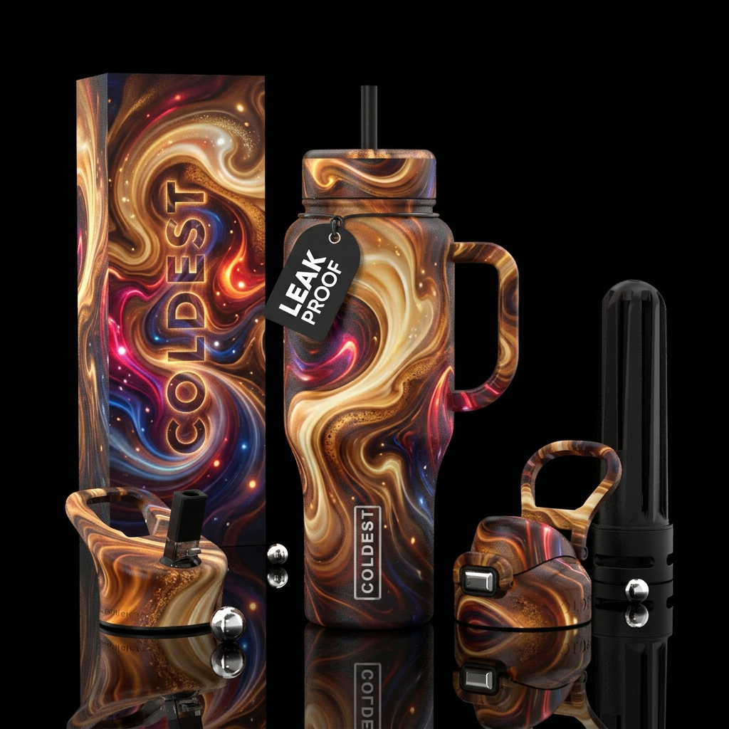 Cafe express, coffee, vibrant, glowie show all sid... water bottle design