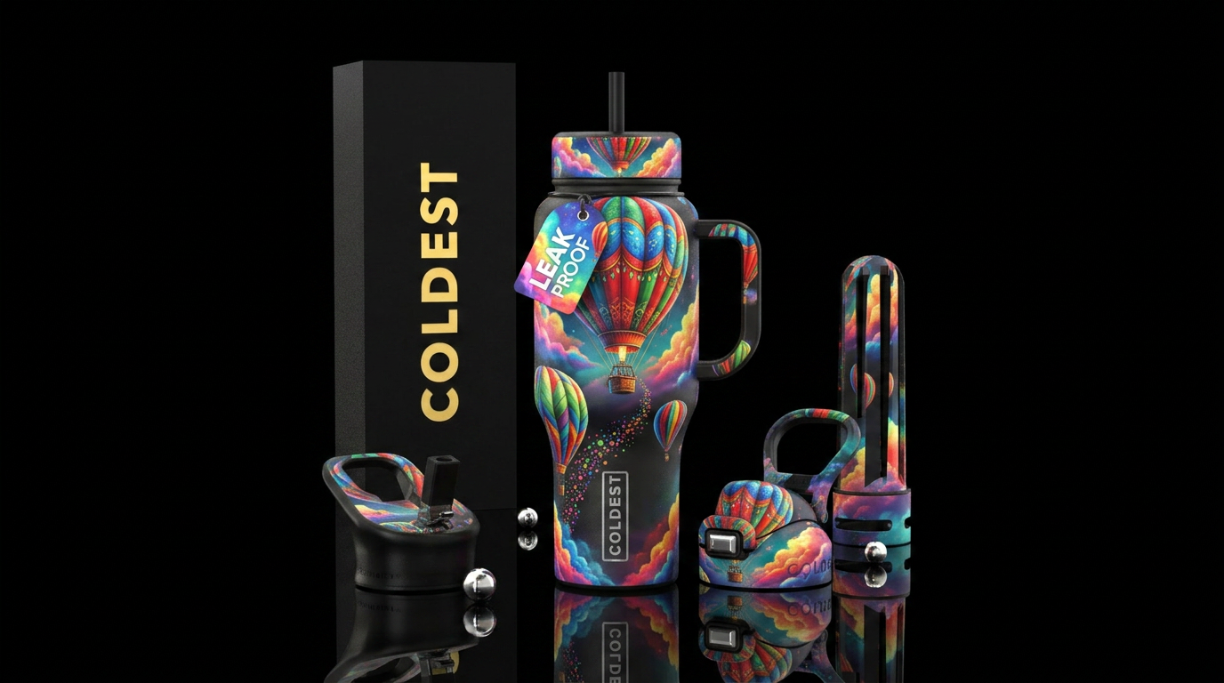 Hot Air Balloon vivid glowie clouds colorful all a... water bottle design
