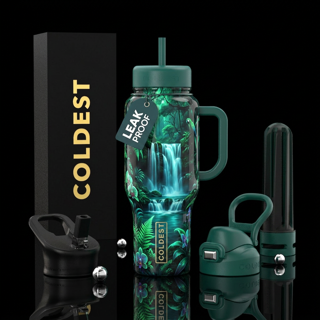 African Safari realistic jungle waterfall rainfore... water bottle design