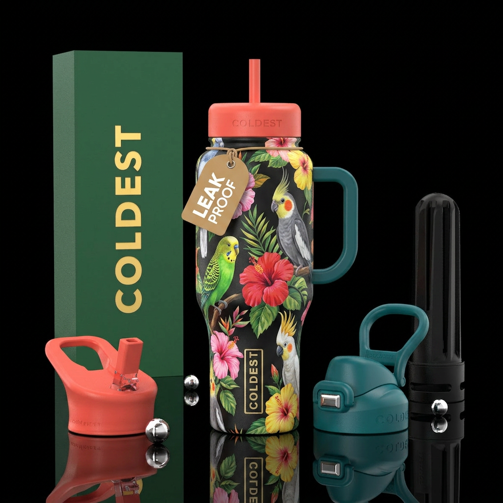 Birds of a feather parakeets, cockatiels, cockatoo... water bottle design
