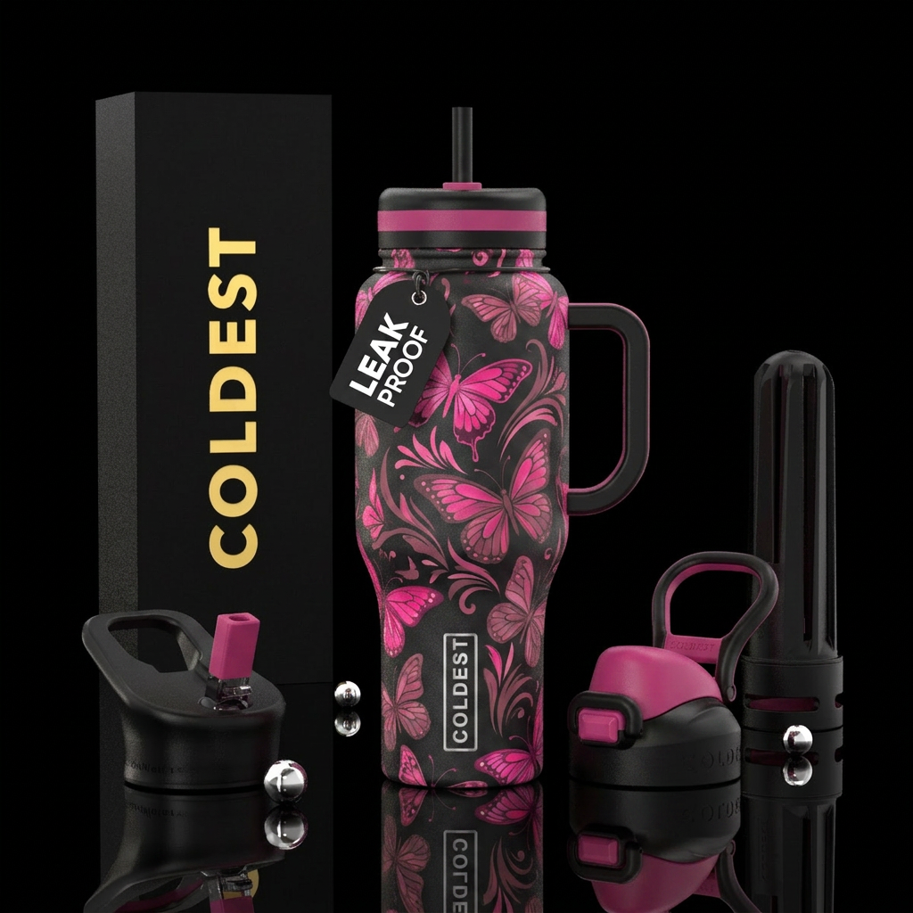 Pink fushia, dusty pink, beautiul, vibrant, butter... water bottle design