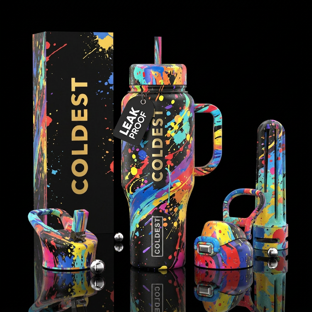 splatter, abstract, artistic, creative patterns, h... water bottle design
