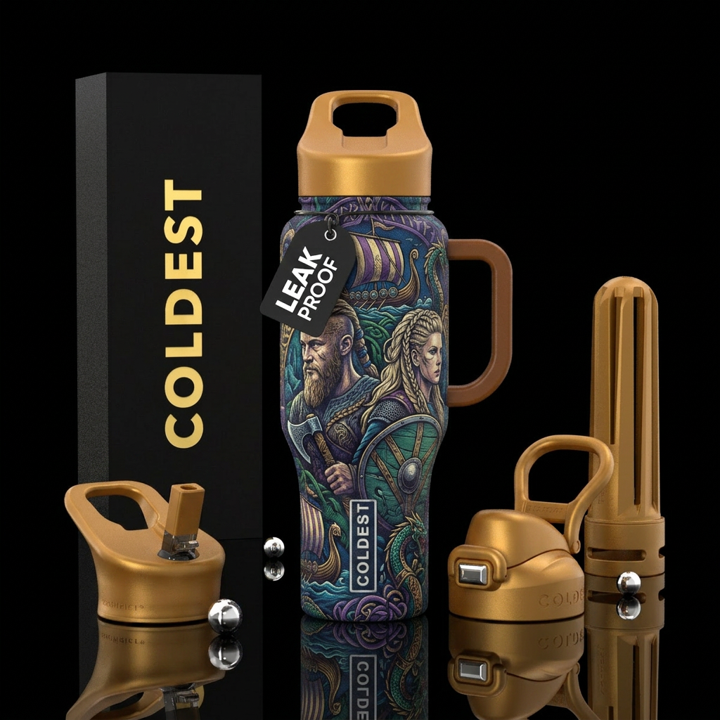 Ragnar and Lagertha Viking water bottle design