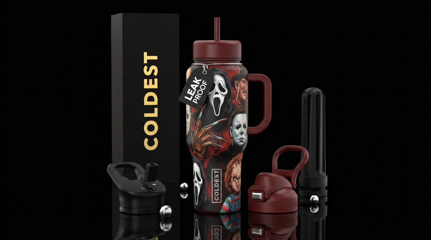 Horror movie villians faces water bottle design