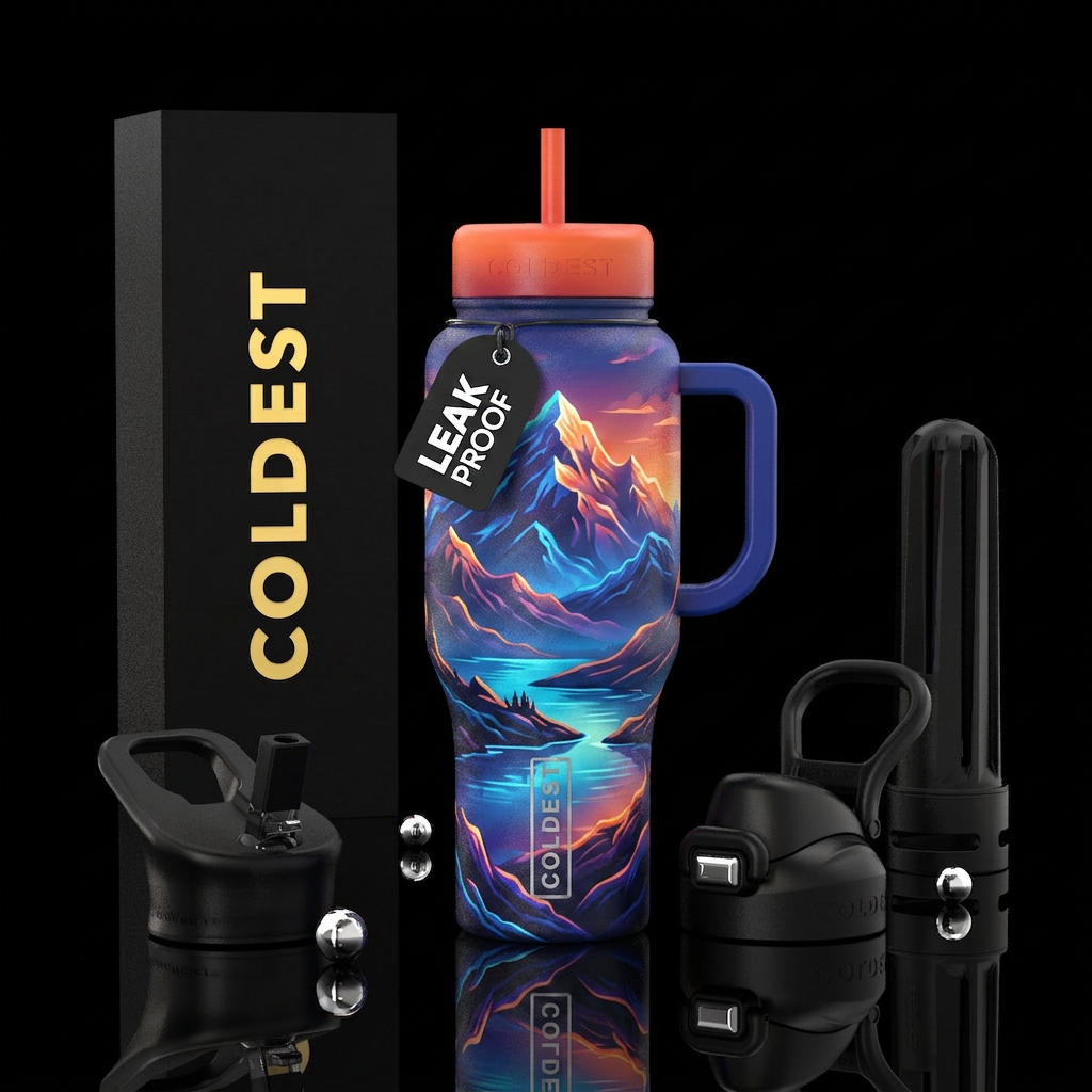 Glowie Mountains and lakes water bottle design