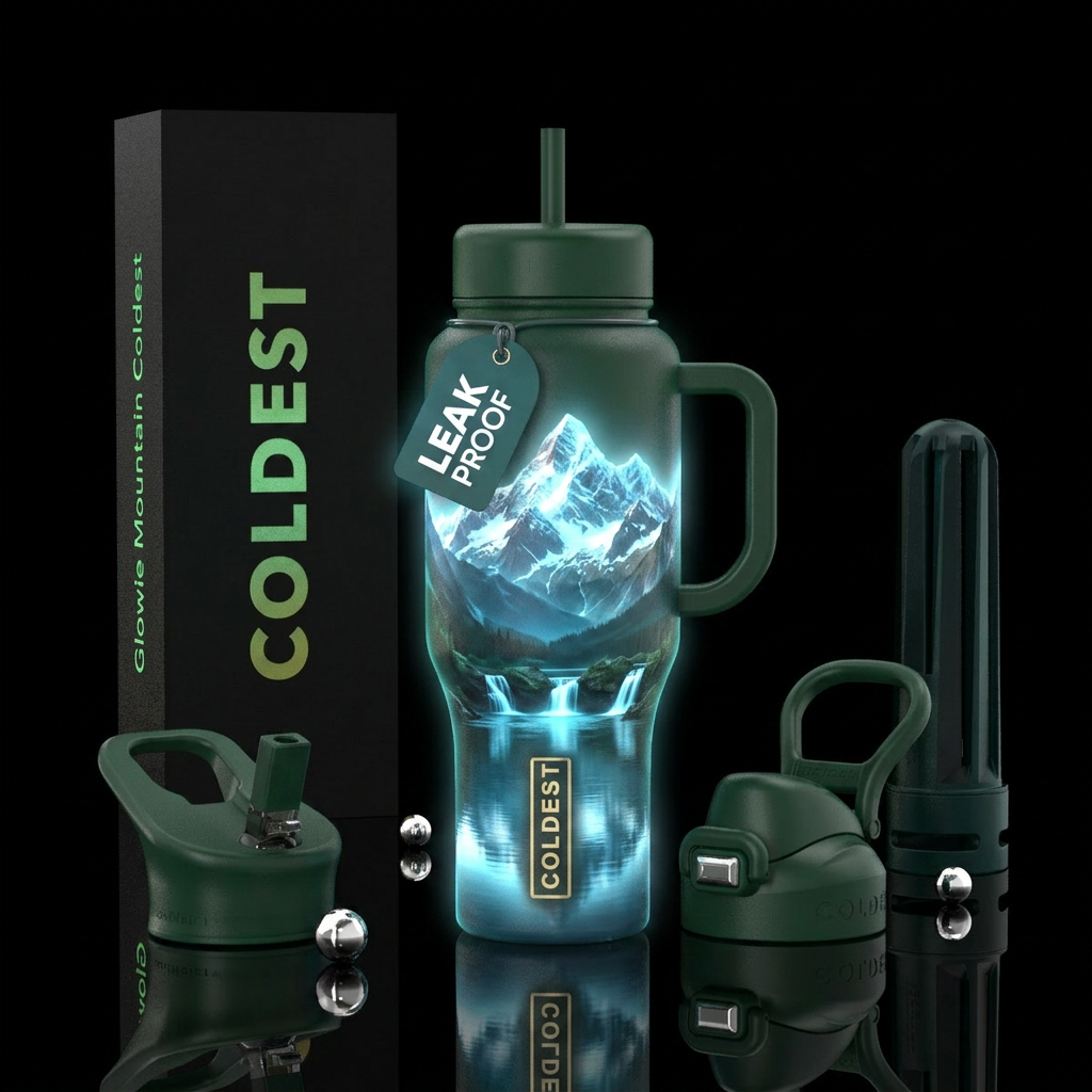 Glowie Mountains and lakes water bottle design