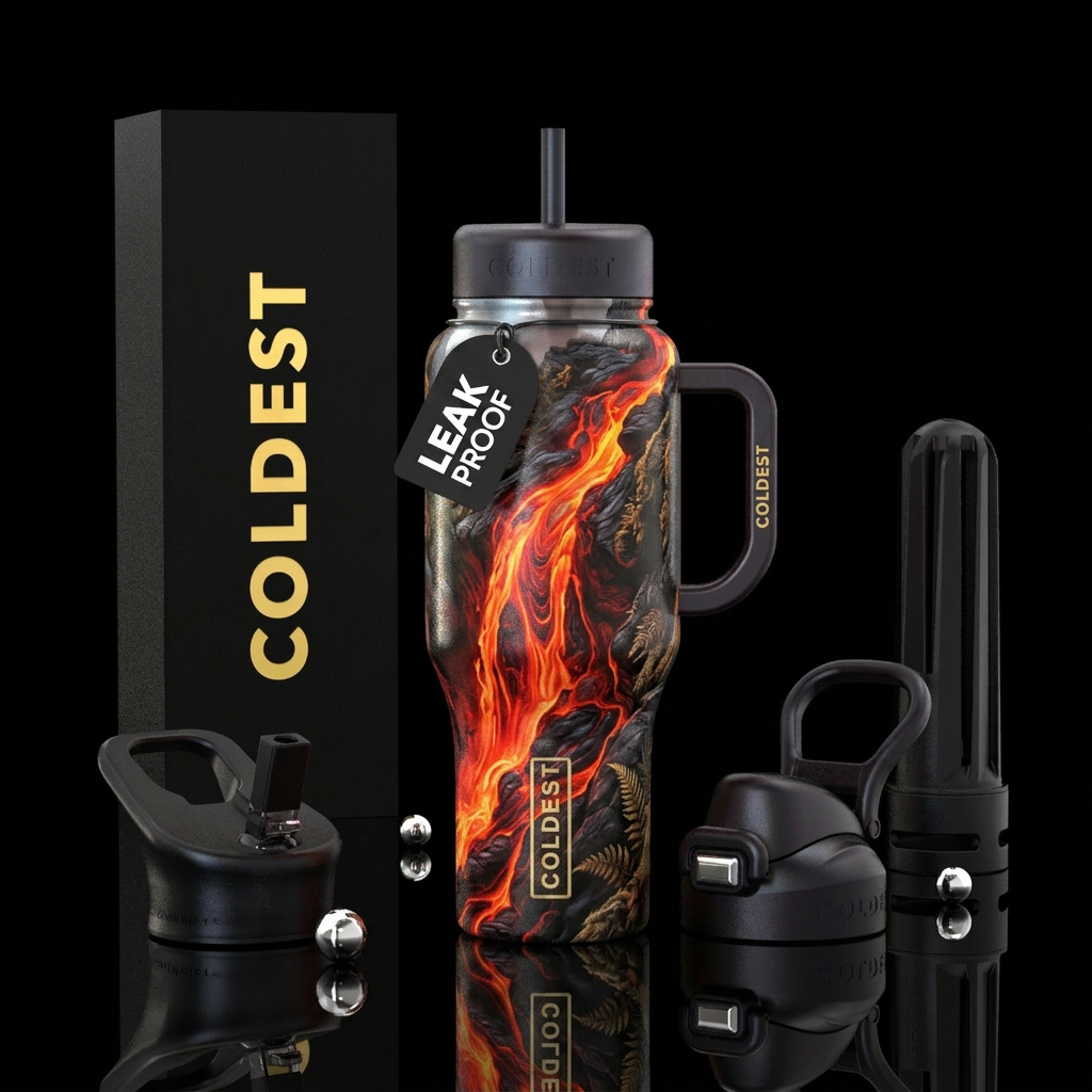 Front and back Lava waterfall, nature-inspired, or... water bottle design