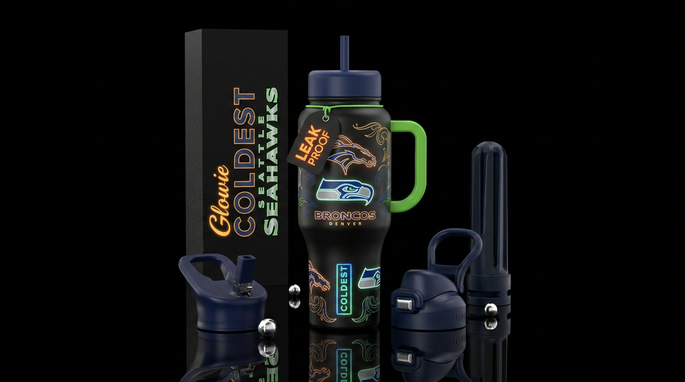 front and back of bottle glowie denver broncos and... water bottle design