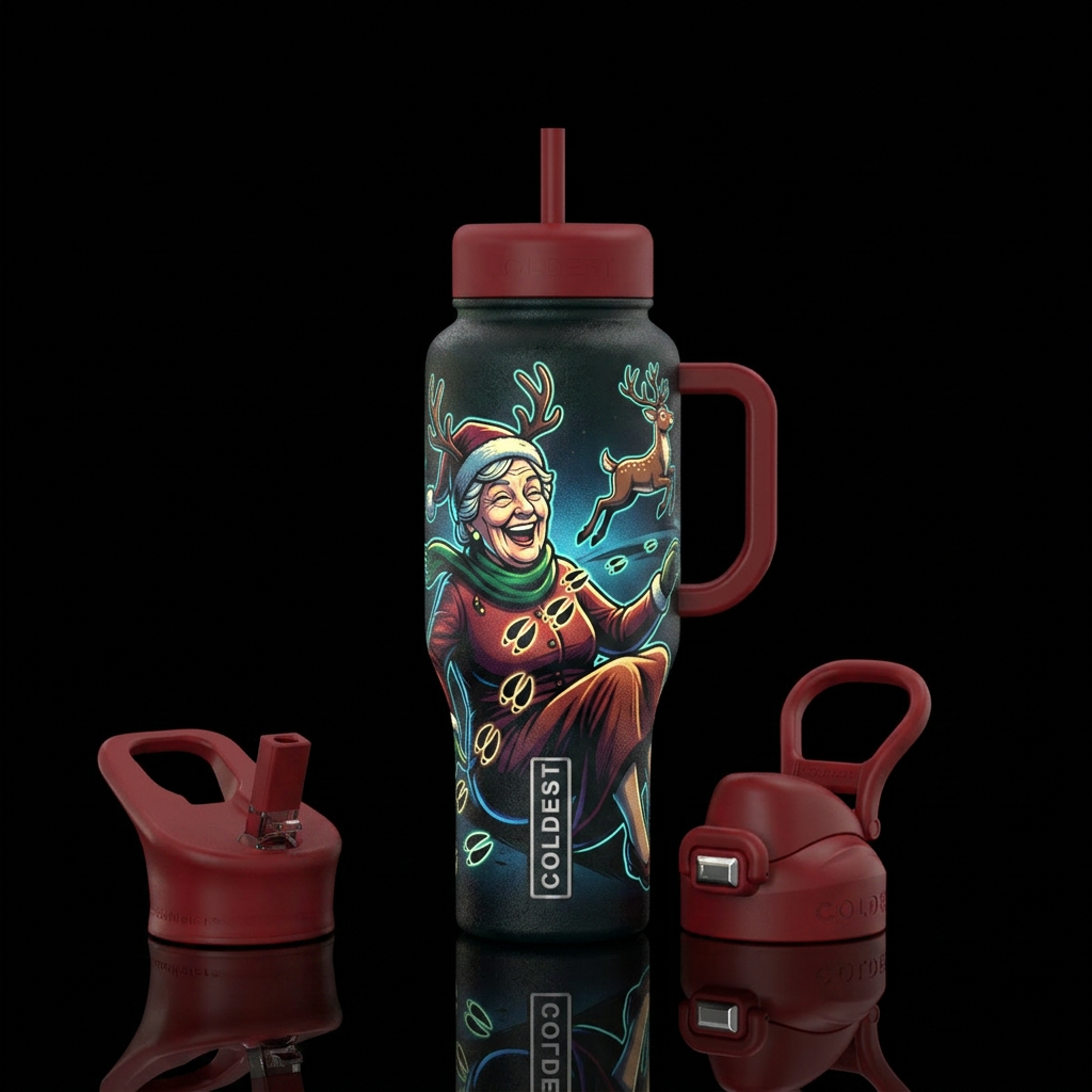 Christmas grandma got ran over by a reindeer glowi... water bottle design