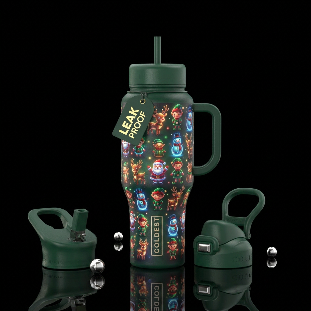 Christmas glowie characters water bottle design