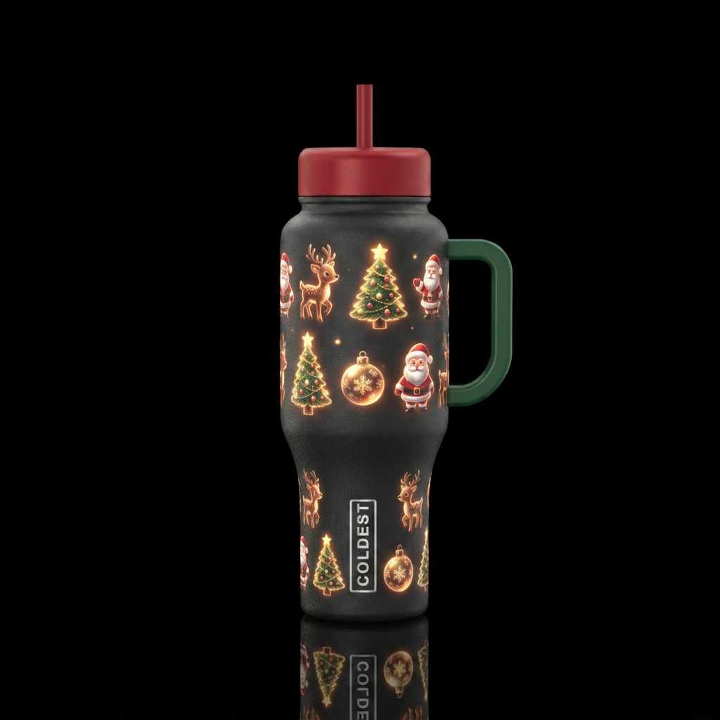 Christmas glowie characters water bottle design