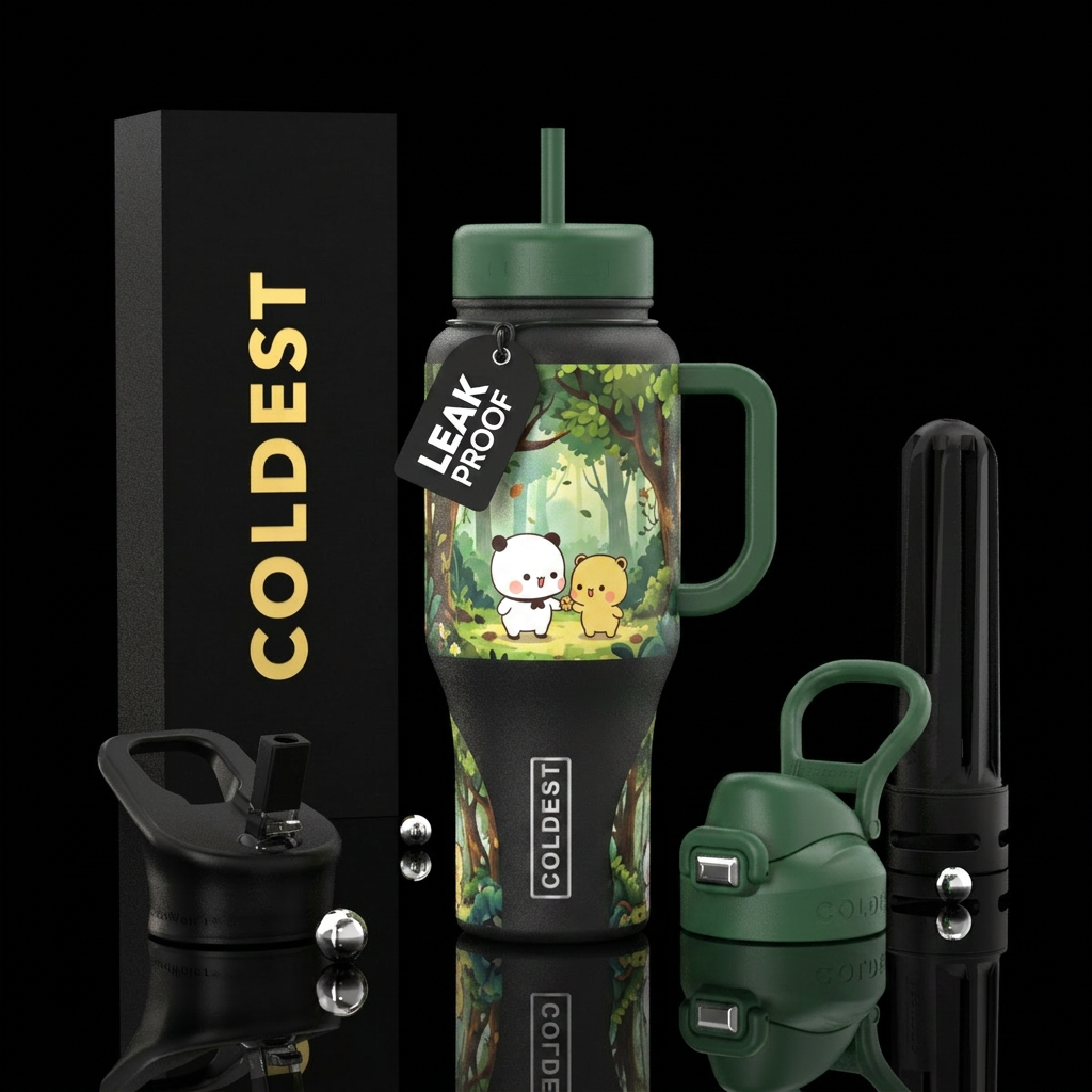 Dudu and bubu bear in the forest water bottle design